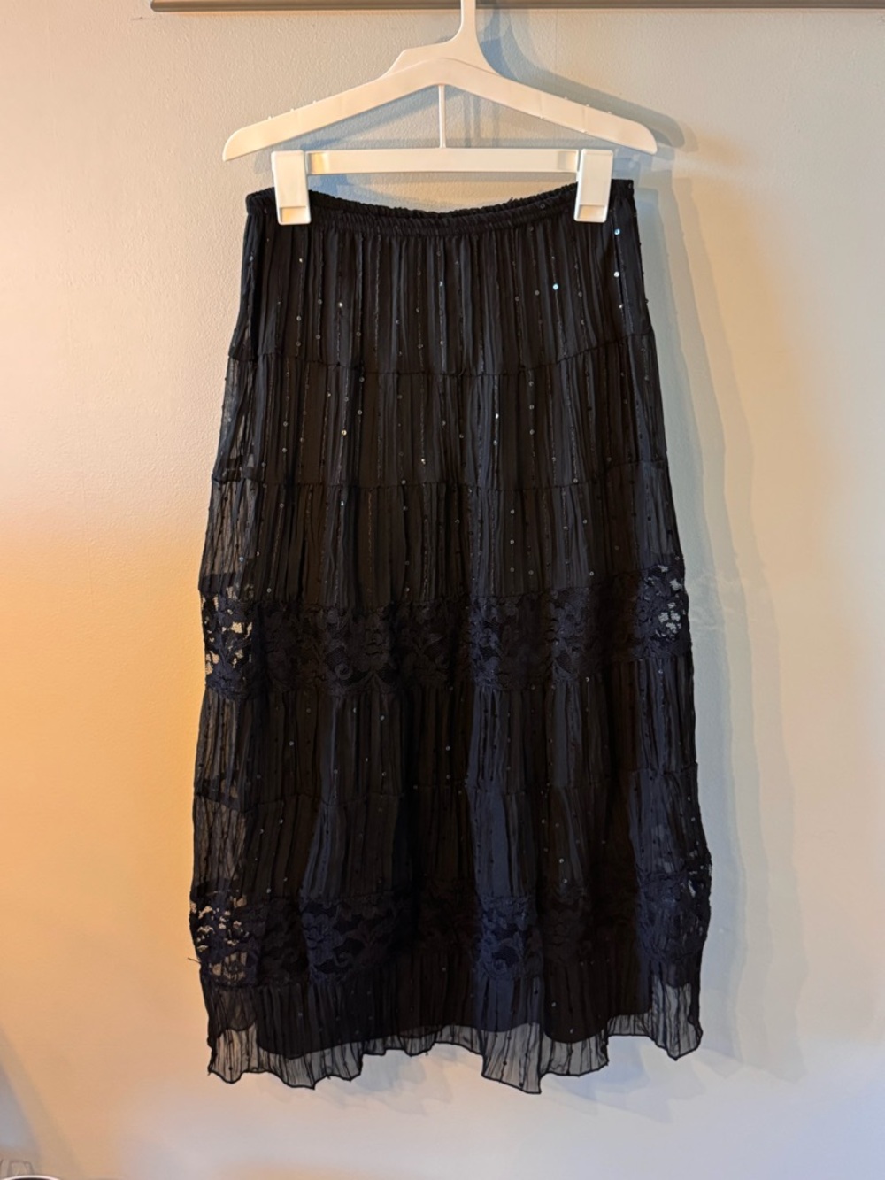 Whimsygoth Sequin Black Midi Skirt